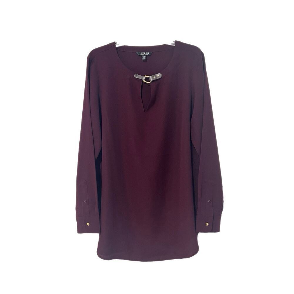NEW Lauren Ralph Lauren Women Tunic Top XL Burgundy Equestrian OldMoney Classic
